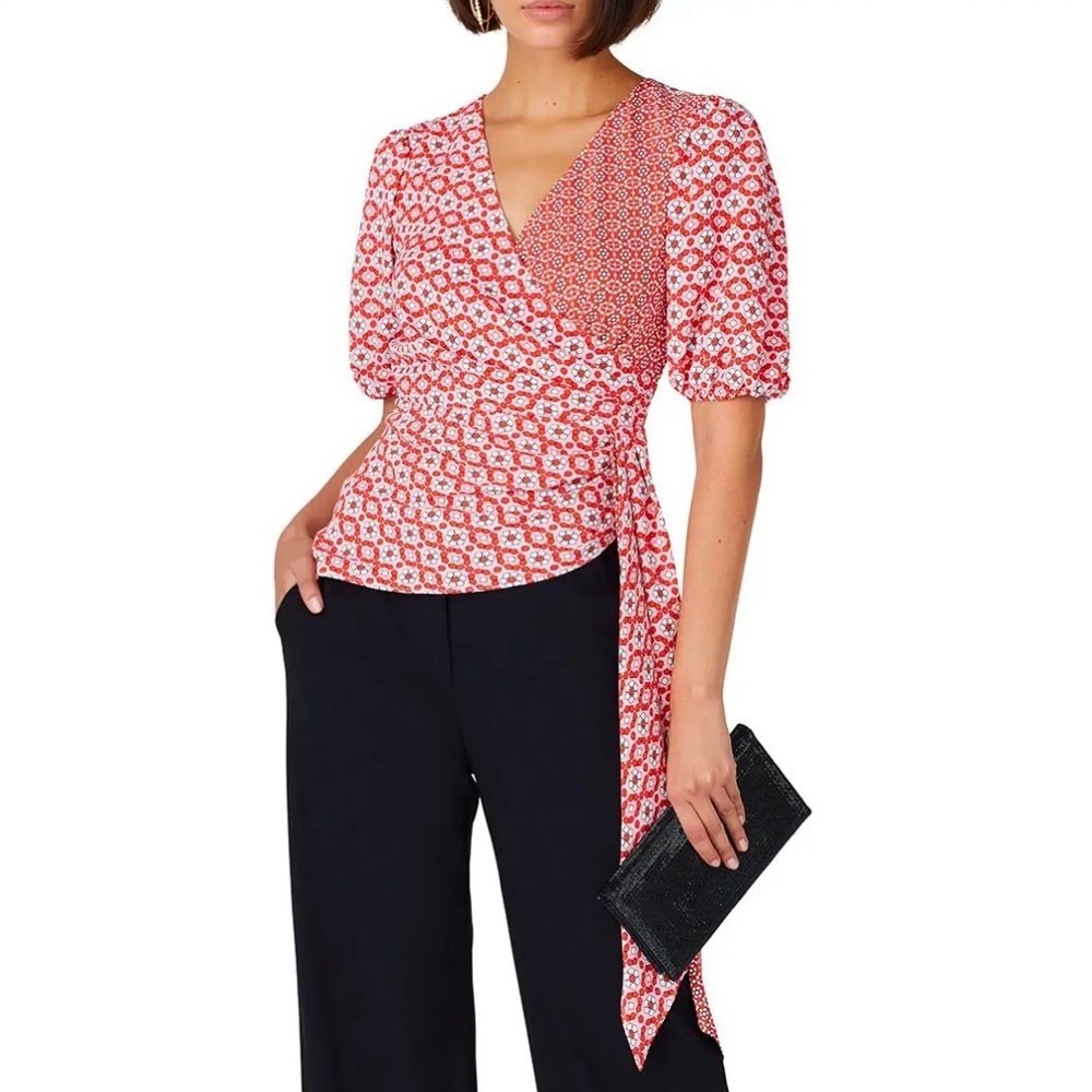 Sachin & Babi Printed Faux Wrap Top Size 2 - image 1